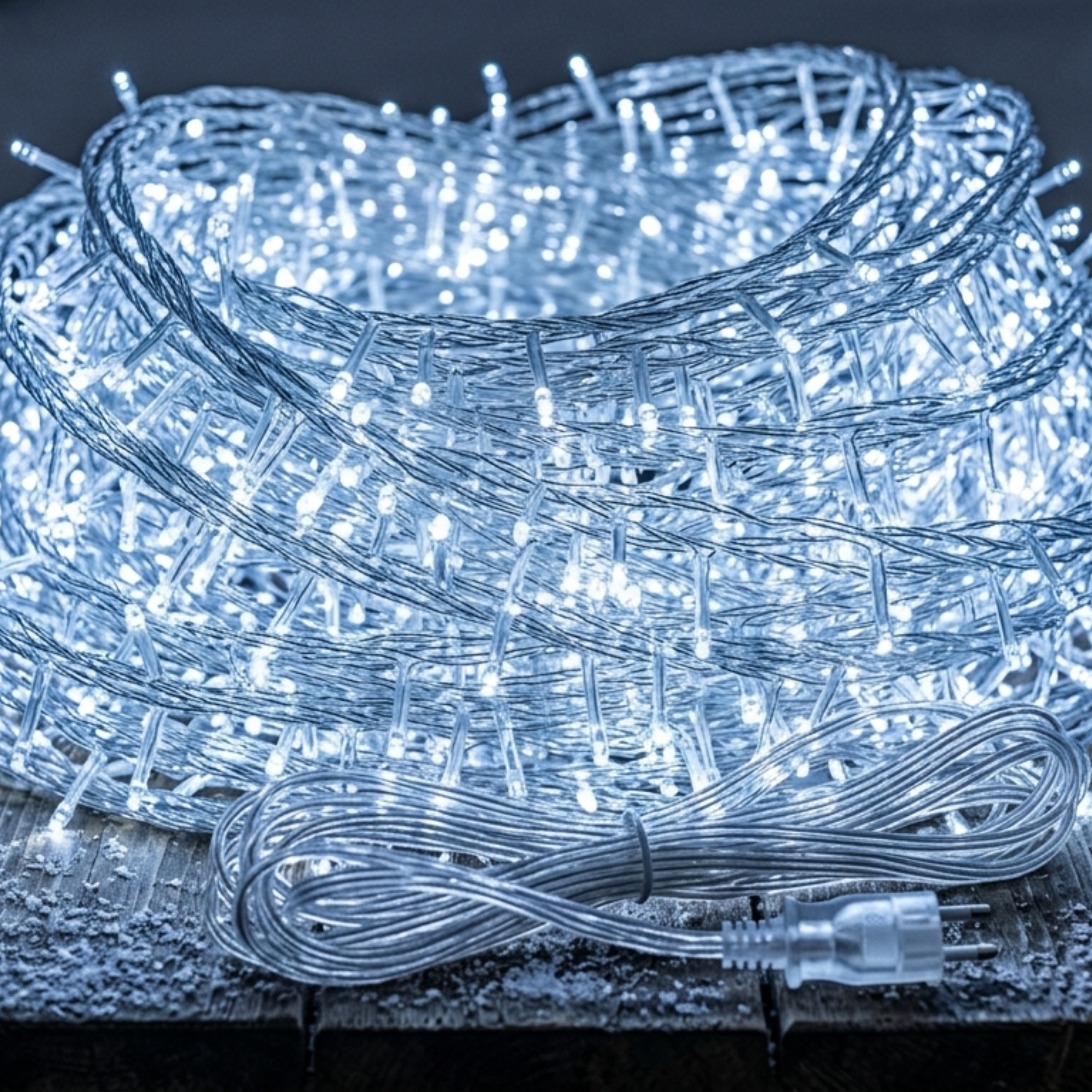 CASCADA LED NAVIDEÑA 20 METROS 1000F BLANCO FRIO TRASPARENTE